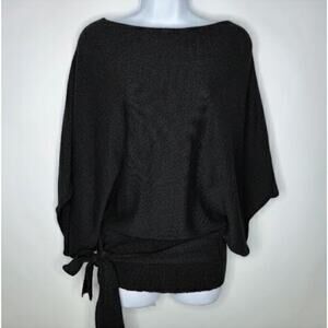 Kim Parrish Collection Silk Metallic Black Blouse L Boat Neck Tied Dolman Sleeve